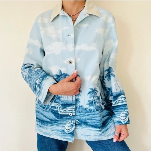 Ralph Lauren Vintage Size LGE Coastal Naval Print Barn ST Martin Island Jacket - Picture 1 of 16
